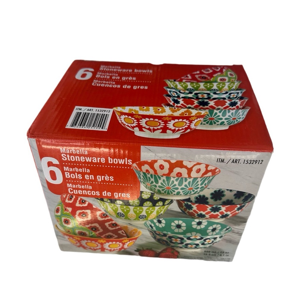 Marbella Stoneware Bowl Set (6) | Colorful Floral | New